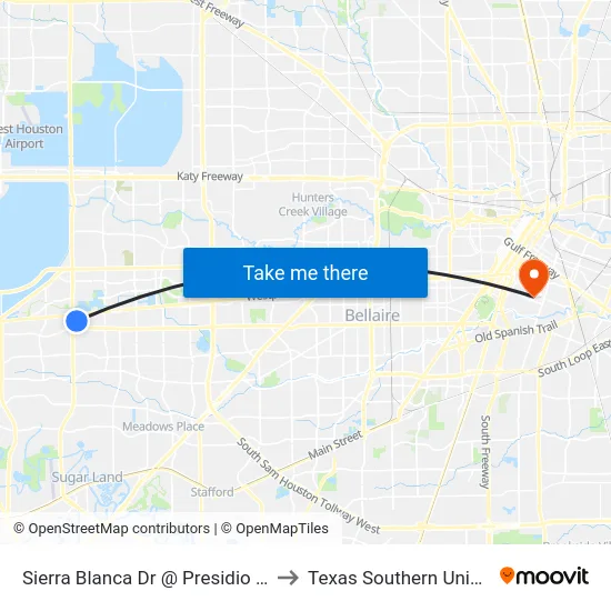 Sierra Blanca Dr @ Presidio Square to Texas Southern University map