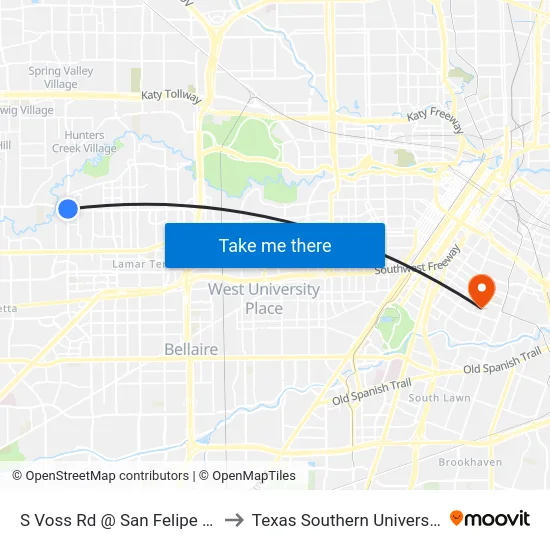 S Voss Rd @ San Felipe Rd to Texas Southern University map