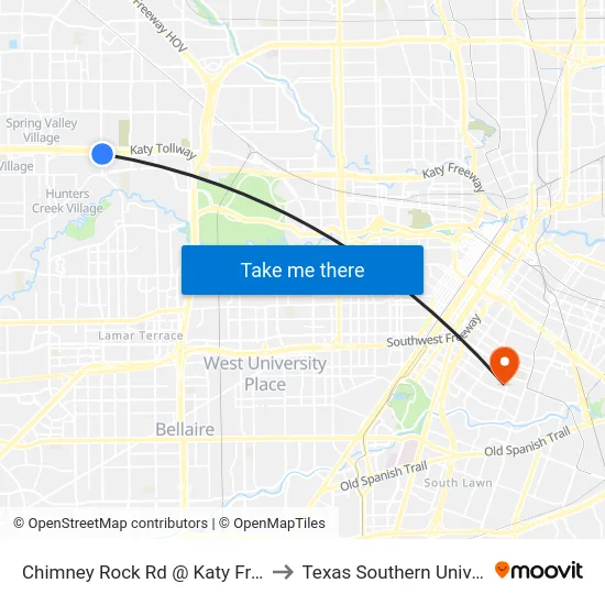 Chimney Rock Rd @ Katy Freeway to Texas Southern University map