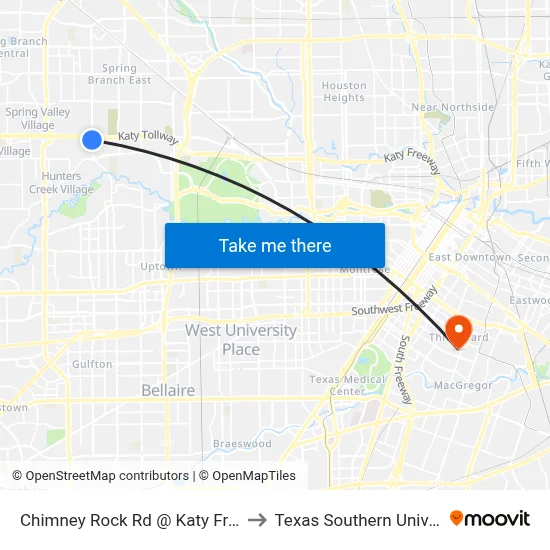 Chimney Rock Rd @ Katy Freeway to Texas Southern University map