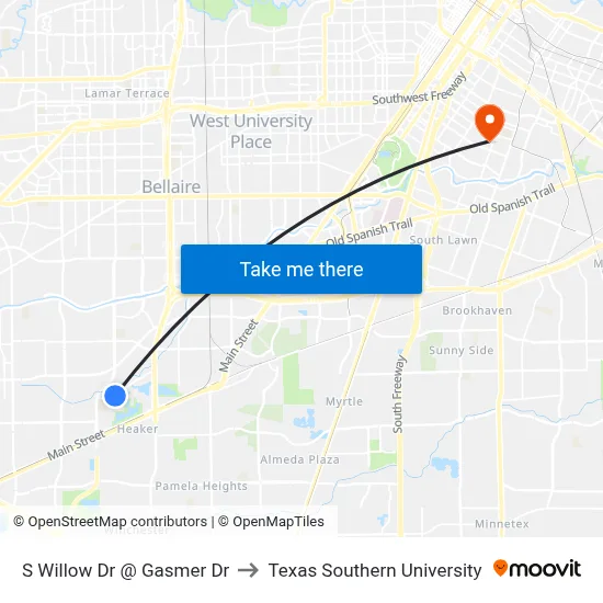 S Willow Dr @ Gasmer Dr to Texas Southern University map
