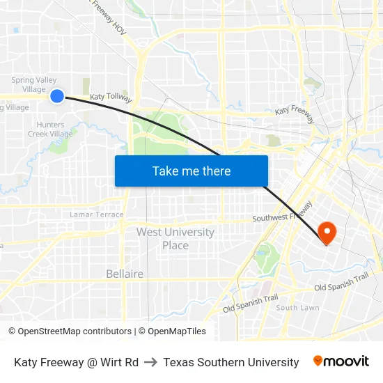 Katy Freeway @ Wirt Rd to Texas Southern University map