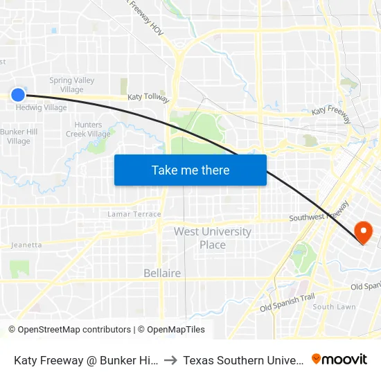 Katy Freeway @ Bunker Hill Rd to Texas Southern University map