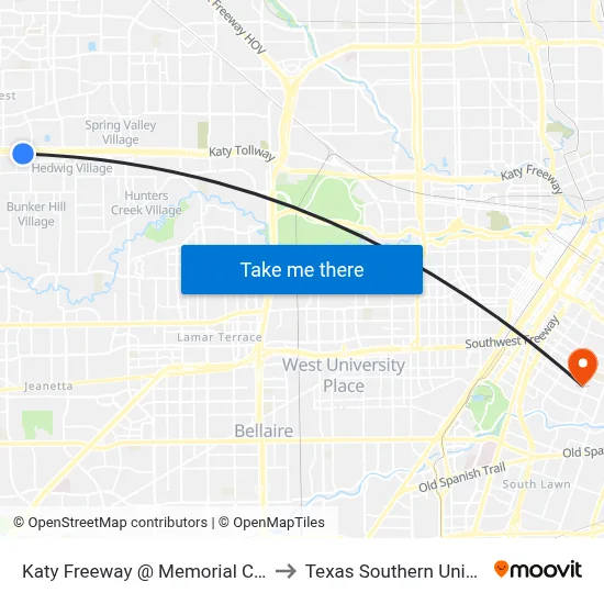 Katy Freeway @ Memorial City Way to Texas Southern University map