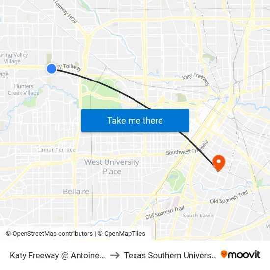 Katy Freeway @ Antoine Dr to Texas Southern University map