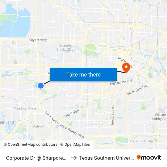 Corporate Dr @ Sharpcrest St to Texas Southern University map