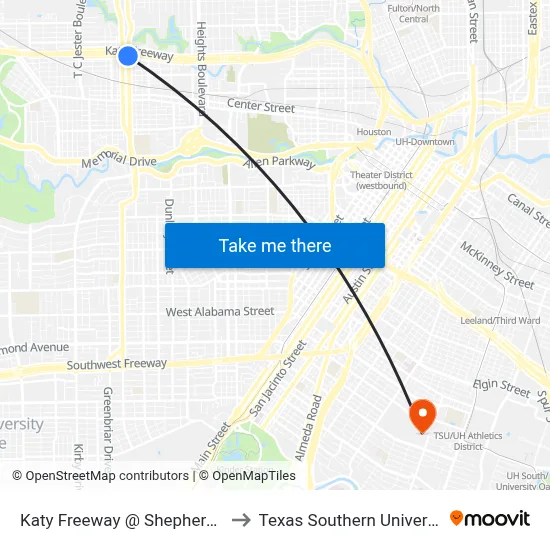 Katy Freeway @ Shepherd Dr to Texas Southern University map