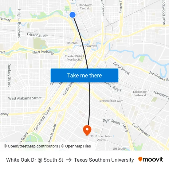 White Oak Dr @ South St to Texas Southern University map