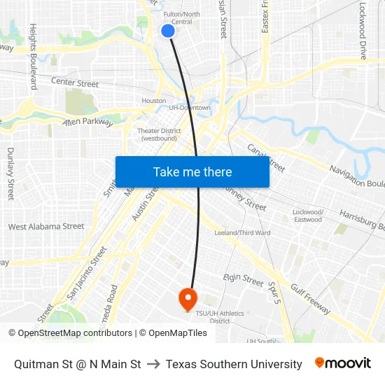 Quitman St @ N Main St to Texas Southern University map