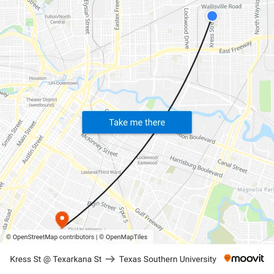 Kress St @ Texarkana St to Texas Southern University map