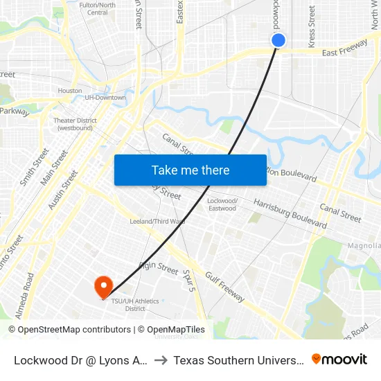 Lockwood Dr @ Lyons Ave to Texas Southern University map
