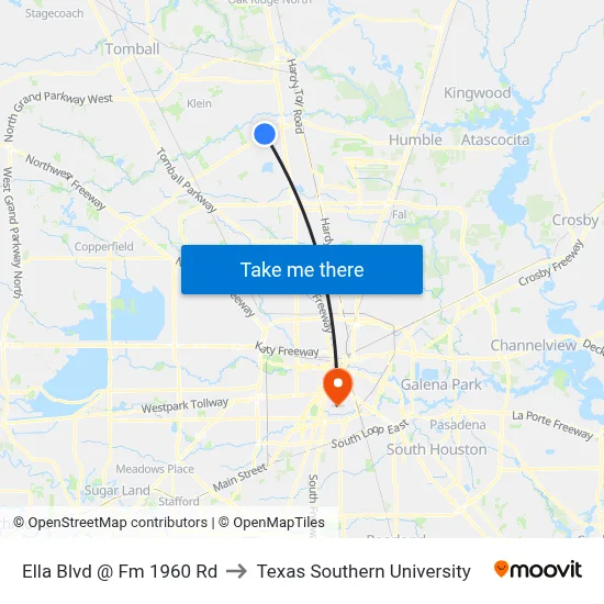Ella Blvd @ Fm 1960 Rd to Texas Southern University map