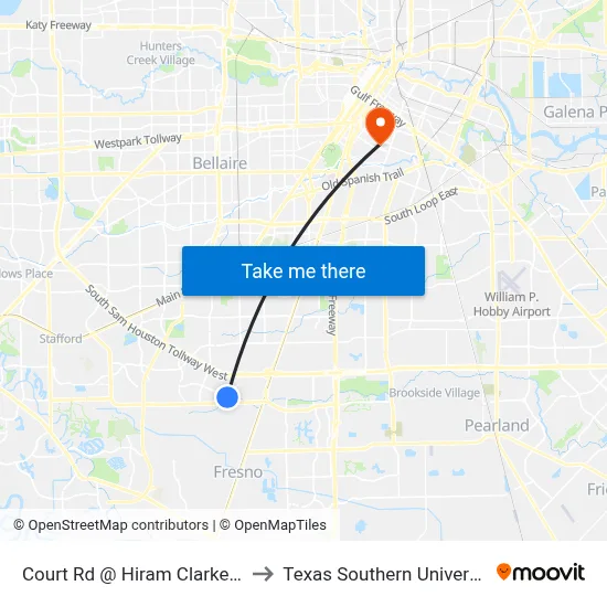 Court Rd @ Hiram Clarke Rd to Texas Southern University map