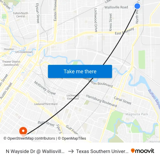 N Wayside Dr @ Wallisville Rd to Texas Southern University map