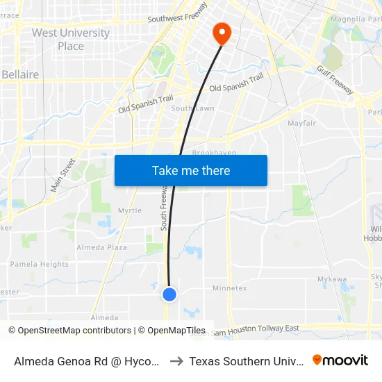 Almeda Genoa Rd @ Hycohen Rd to Texas Southern University map