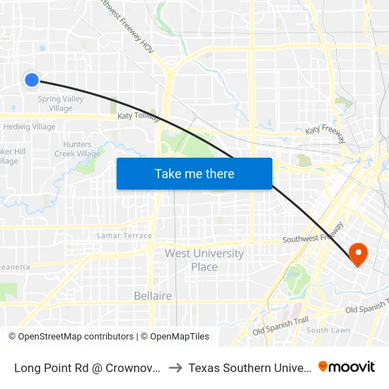 Long Point Rd @ Crownover Rd to Texas Southern University map