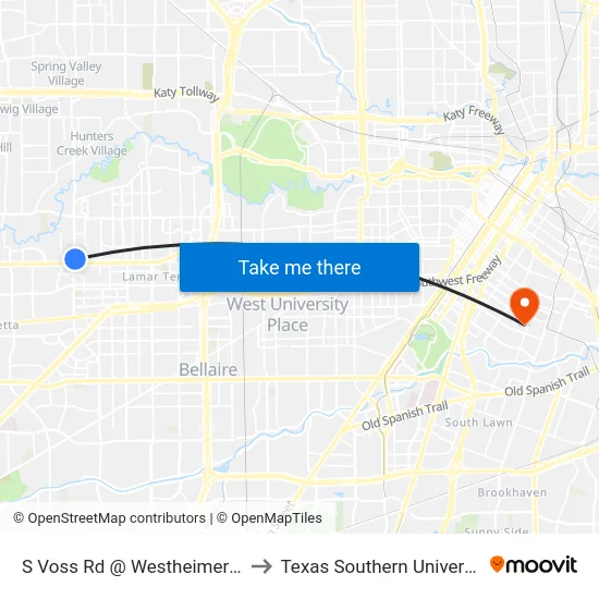 S Voss Rd @ Westheimer Rd to Texas Southern University map