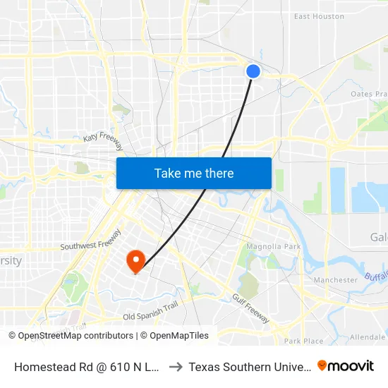 Homestead Rd @ 610 N Loop E to Texas Southern University map