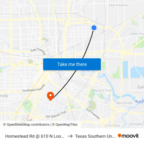 Homestead Rd @ 610 N Loop E MB Sb to Texas Southern University map
