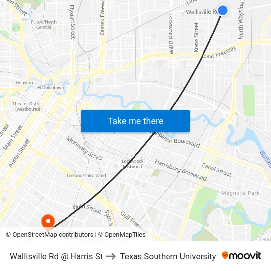Wallisville Rd @ Harris St to Texas Southern University map