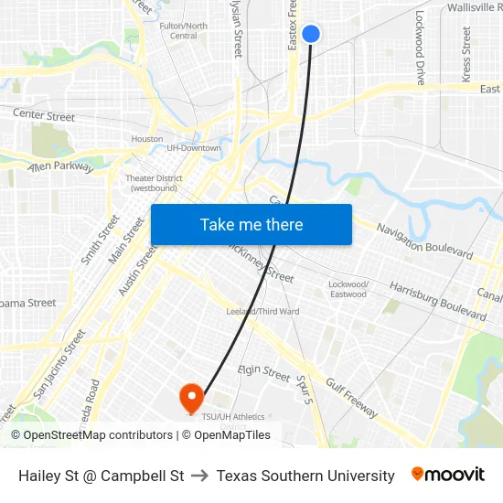 Hailey St @ Campbell St to Texas Southern University map