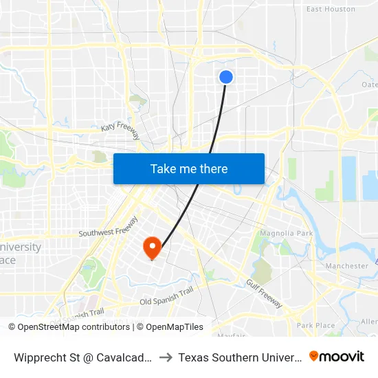 Wipprecht St @ Cavalcade St to Texas Southern University map