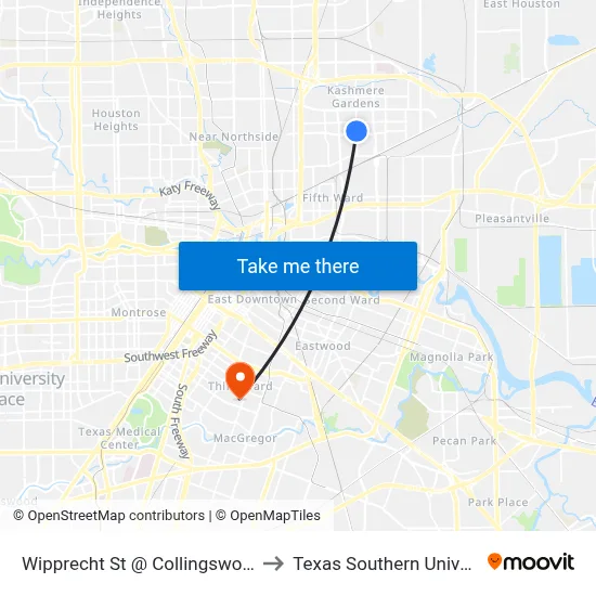Wipprecht St @ Collingsworth St to Texas Southern University map