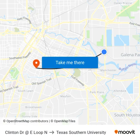 Clinton Dr @ E Loop N to Texas Southern University map