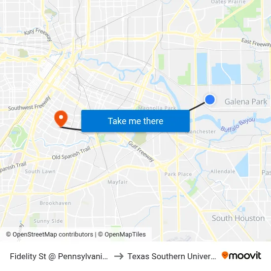 Fidelity St @ Pennsylvania St to Texas Southern University map