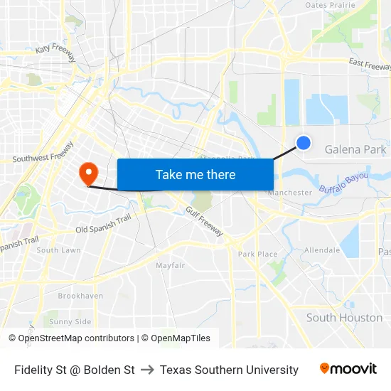 Fidelity St @ Bolden St to Texas Southern University map