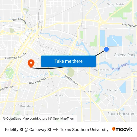 Fidelity St @ Calloway St to Texas Southern University map