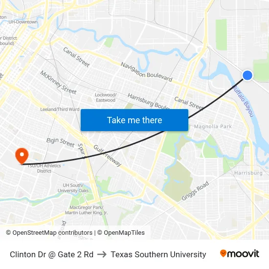 Clinton Dr @ Gate 2 Rd to Texas Southern University map