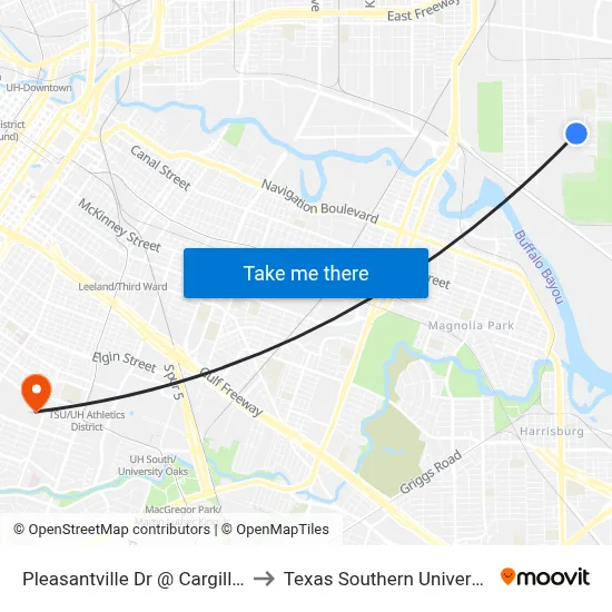 Pleasantville Dr @ Cargill St to Texas Southern University map