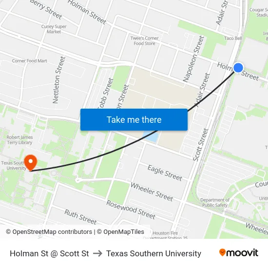 Holman St @ Scott St to Texas Southern University map