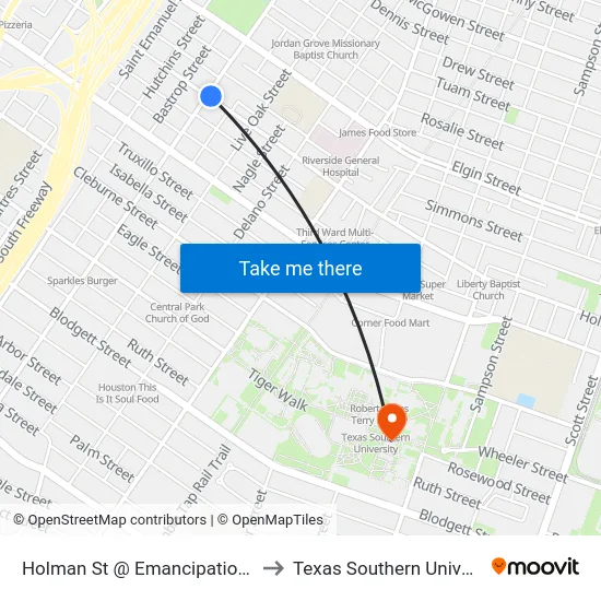 Holman St @ Emancipation Ave to Texas Southern University map