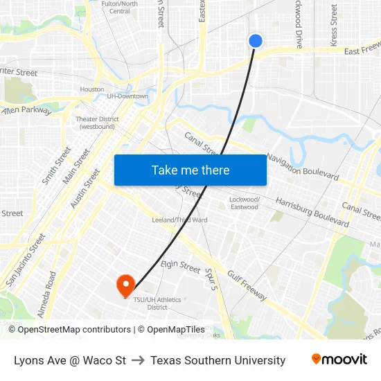 Lyons Ave @ Waco St to Texas Southern University map