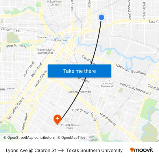 Lyons Ave @ Capron St to Texas Southern University map