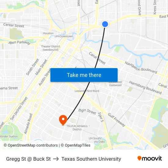 Gregg St @ Buck St to Texas Southern University map