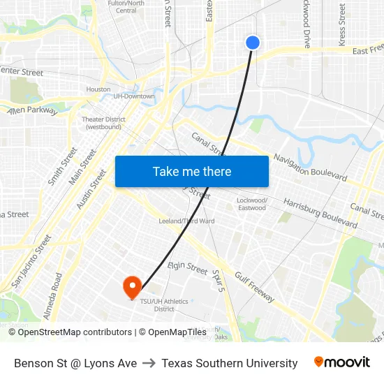 Benson St @ Lyons Ave to Texas Southern University map
