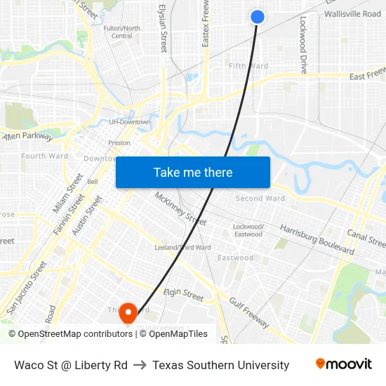 Waco St @ Liberty Rd to Texas Southern University map
