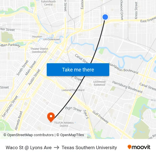 Waco St @ Lyons Ave to Texas Southern University map