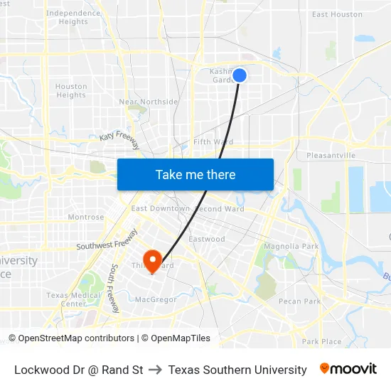Lockwood Dr @ Rand St to Texas Southern University map