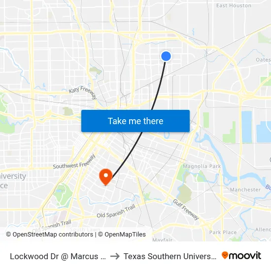 Lockwood Dr @ Marcus St to Texas Southern University map
