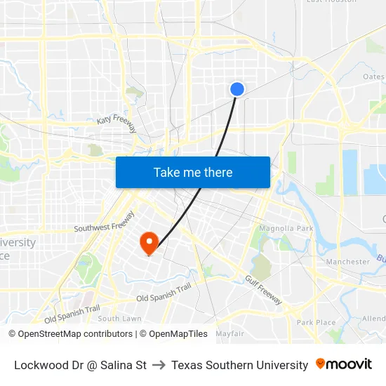 Lockwood Dr @ Salina St to Texas Southern University map