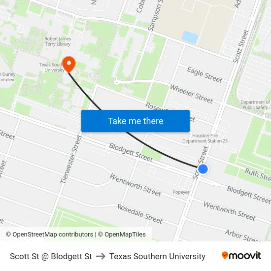 Scott St @ Blodgett St to Texas Southern University map
