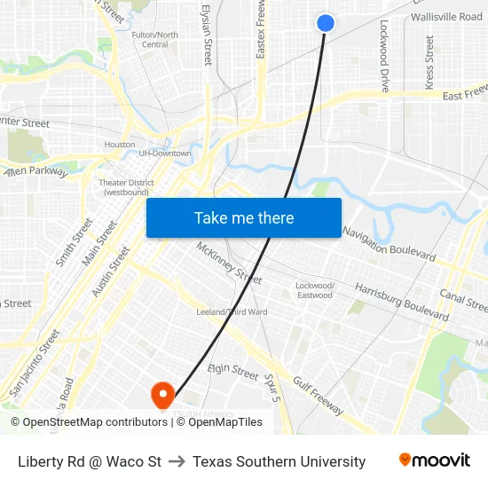 Liberty Rd @ Waco St to Texas Southern University map