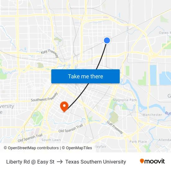 Liberty Rd @ Easy St to Texas Southern University map
