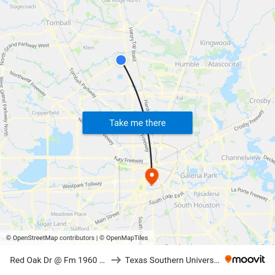 Red Oak Dr @ Fm 1960 Rd to Texas Southern University map