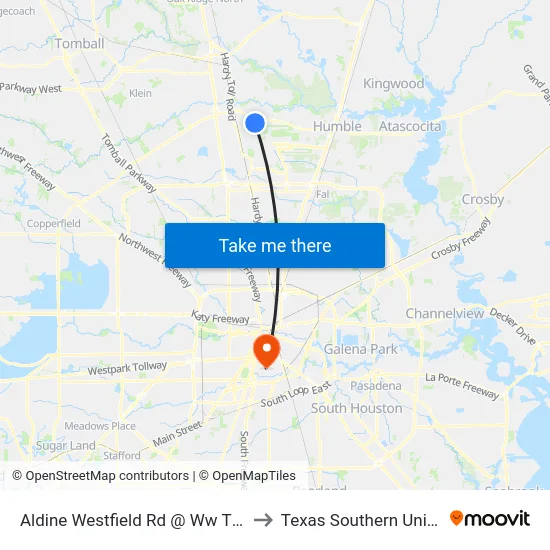 Aldine Westfield Rd @ Ww  Thorne Bl to Texas Southern University map