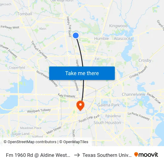 Fm 1960 Rd @ Aldine Westfield Rd to Texas Southern University map